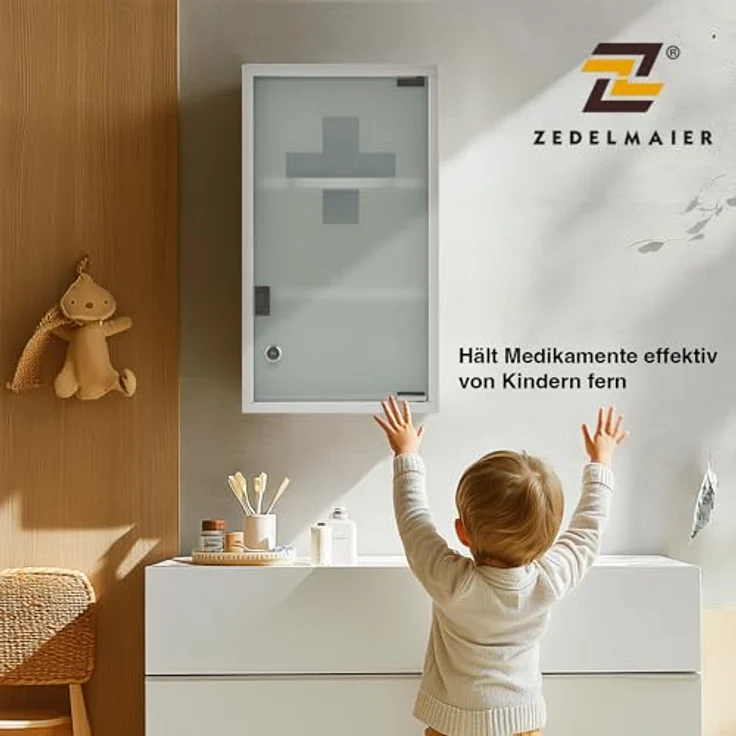 Zedelmaier Medizinschrank aus Edelstahl,Medikamenten Aufbewahrung,Medikamentenschrank 3 Fächer,Apothekerschrank,Hängend,48 x 27 x 12 cm,Weiß - 3 Fächer – Bild 6