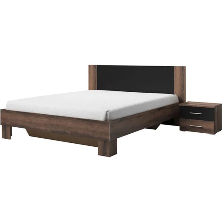 Set Doppelbett Vera 160x200cm mit Nachtkonsolen monastery eiche / schwarz