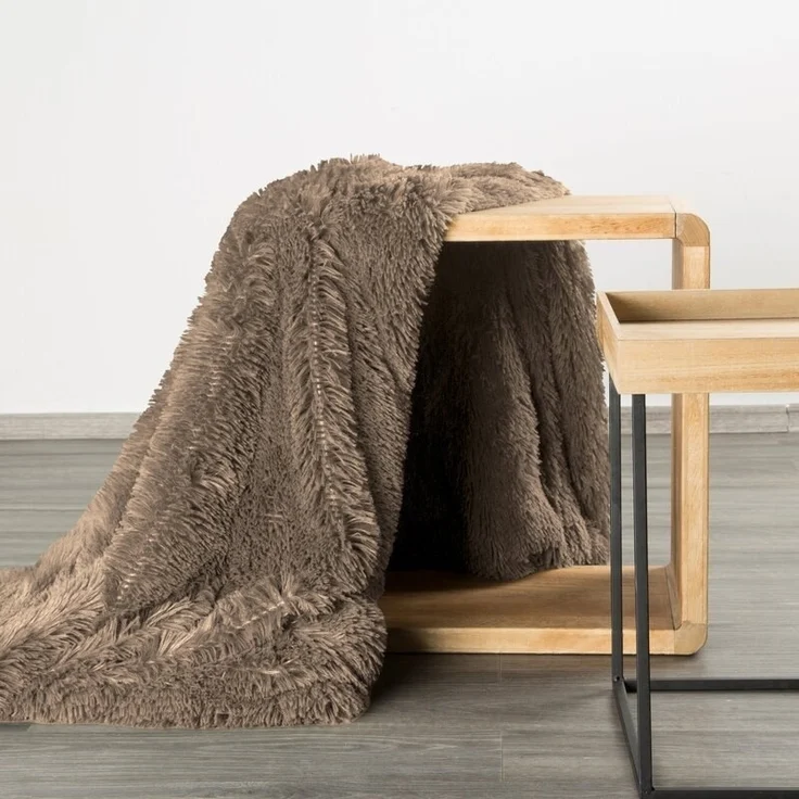 Flauschige Decke Wohndecke Kunstfell Überwurf Sofadecke Kniedecke Tifany 1 150x200 cm schwarz – Bild 1
