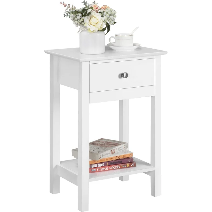 Yaheetech Nachttisch mit Schublade, Beistelltisch mit Ablage, Nachtkonsole Kommode Sofatisch, 40 x 30 x 61 cm Weiß