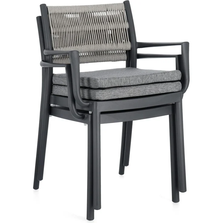 Gartenstuhl Nivala mit Armlehne, Metallgestell modern, anthrazit hellgrau, stapelbar inkl. Kissen – Bild 8