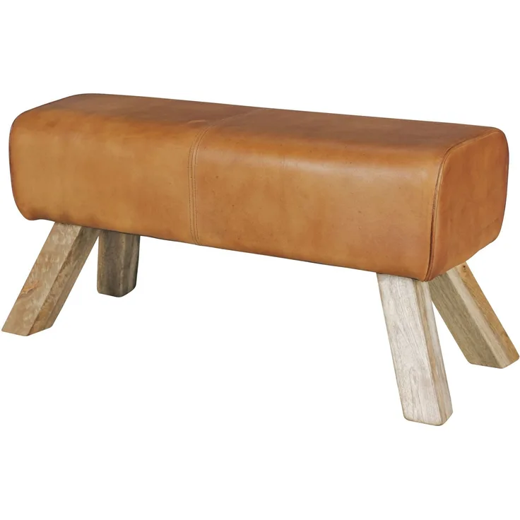 Wohnling Design Turnbock Sitzbank Lederhocker Braun, 90 x 30 x 43 cm