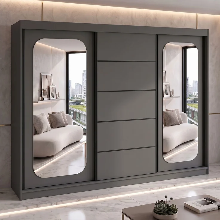 BELANO Schwebetürenschrank 200 cm mit Spiegel – Kleiderschrank mit Schiebetüren, Innenausstattung: Comfort plus – Bild 2