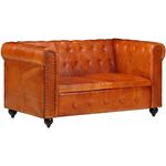 Chesterfield-Sofa 2-Sitzer Hellbraun Echtleder