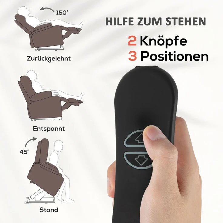 Wohnora-Aufstehsessel mit Massagefunktion und Lendenheizung, Recliner-Sessel mit Fernbedienungen und Seitentaschen, Dunkelbraun,H 1040cm x T 1020cm x B 920cm,Braun – Bild 5