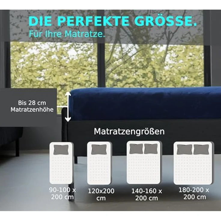 MALIKA® Premium warme Spannbettlaken Cashmere-Touch Bettlaken Jersey Fleece Spannbetttuch Laken, Farbe:Navy-Blau, Größe:120x200 cm – Bild 7