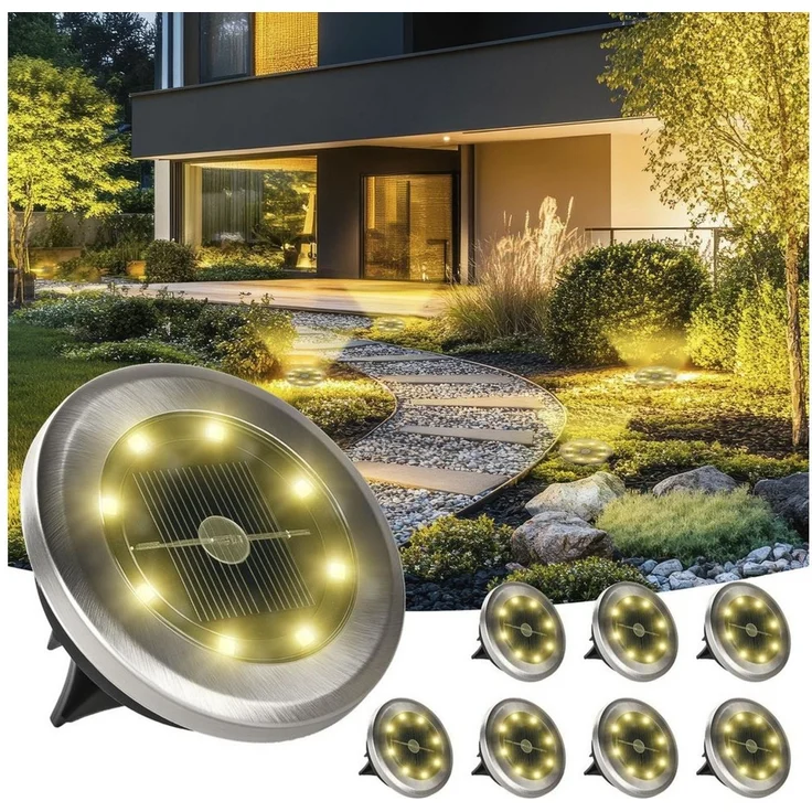 LQWELL LED Gartenstrahler LED Solar Bodenleuchte Außen für Garten, LED fest integriert, Warmweiß 8 Stück 8 LED Solarlampen Dekorative Gartenbeleuchtung, für Gras Gänge Gehwege Einfahrten Gärten – Bild 5
