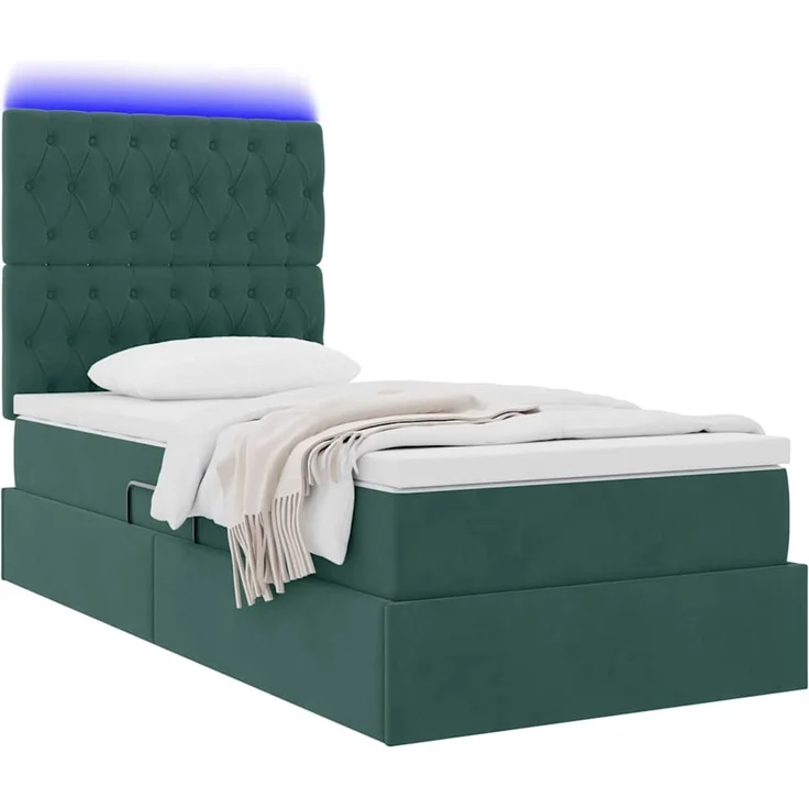 vidaXL LED-Speicherbett mit Matratze Dunkelgrün 90 x 200 cm Samt 3372702 – Bild 3