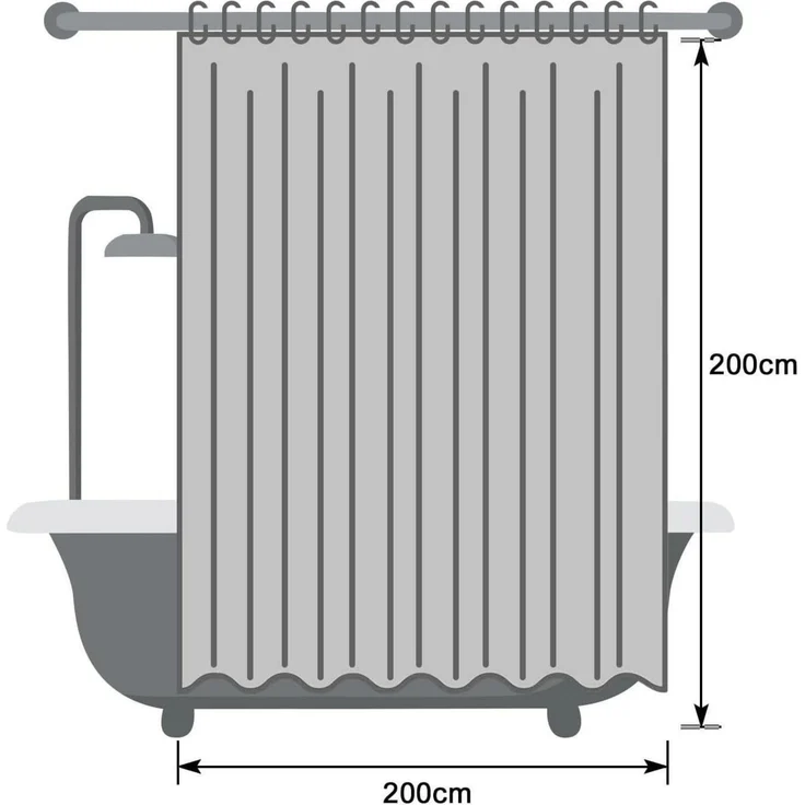 Duschvorhang Extra Größe 200x200 Grau Wasserdicht Antibakteriell 14 Ringe – Bild 7