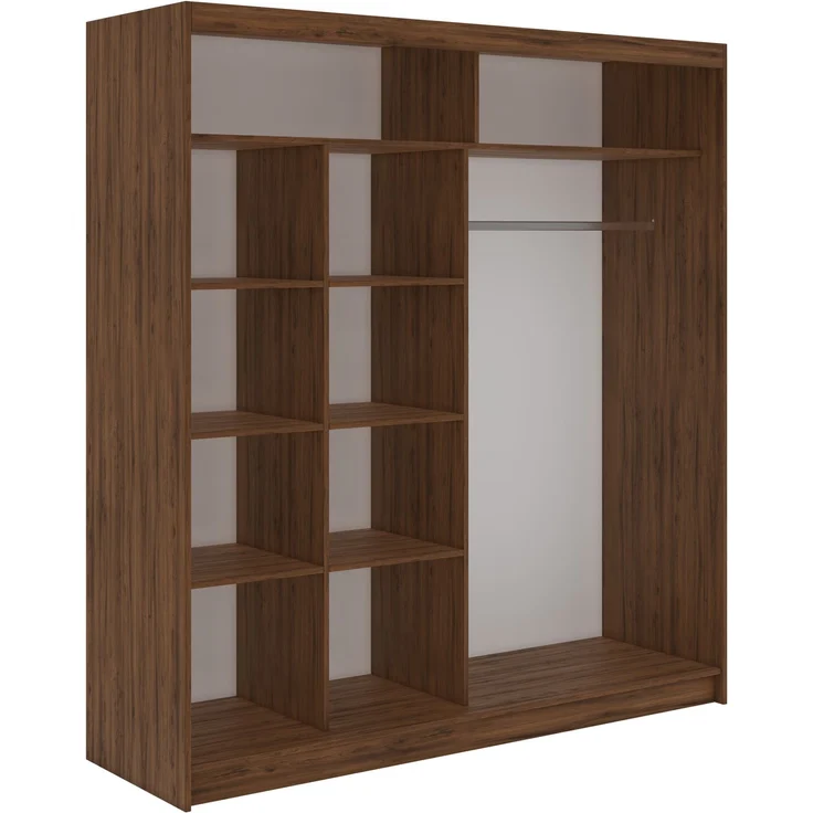 Kleiderschrank LAOS 200 cm Schiebetürenschrank Warmia-Nuss mit Akustikpaneel-Design (Lamellen) Schwarz & Spiegel, Inkl. Innenausstattung – Bild 5