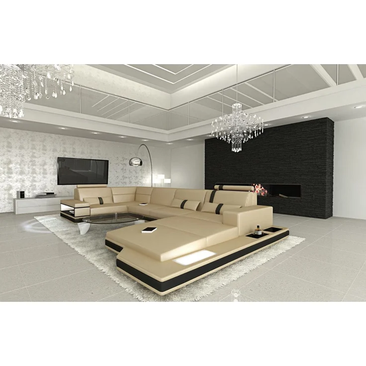 Ledersofa Wohnlandschaft Messana - Kunstleder - sandbeige-schwarz - Rechts – Bild 4