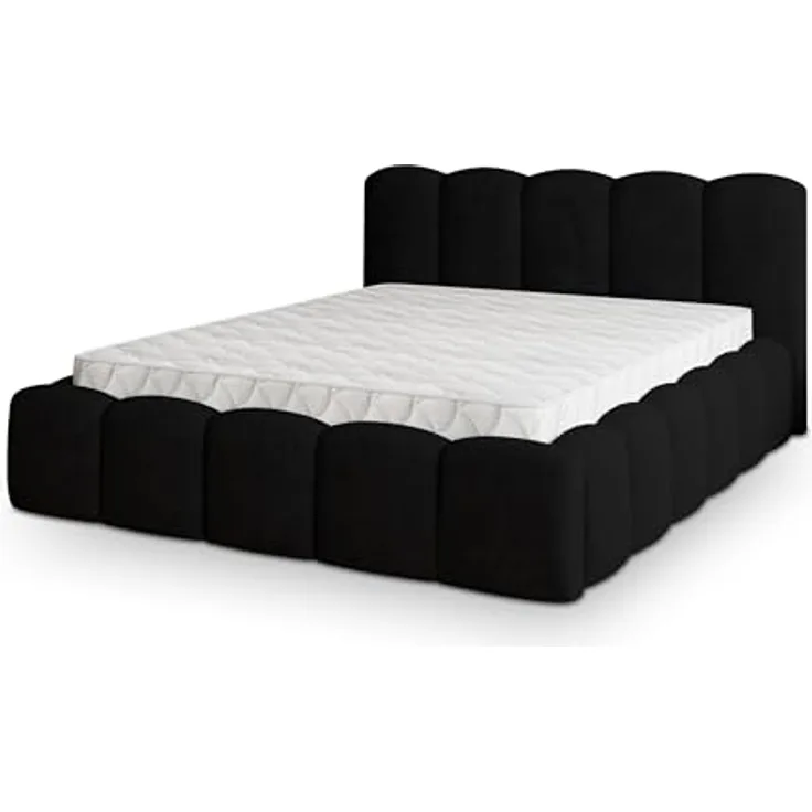 Masseno Polsterbett FALINA 140x200 cm schwarz, mit Bettkasten, Lattenrost und gepolstertem Kopfteil