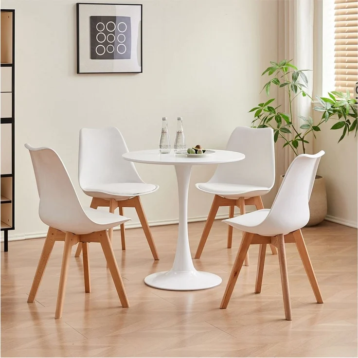 GrandCA HOME Esszimmerstuhl 4er/6er Set Esszimmerstuhl, Moderner Gepolsterter Küchenstuhl (6 St), mit Beine aus Buchenholz, weiß – Bild 1