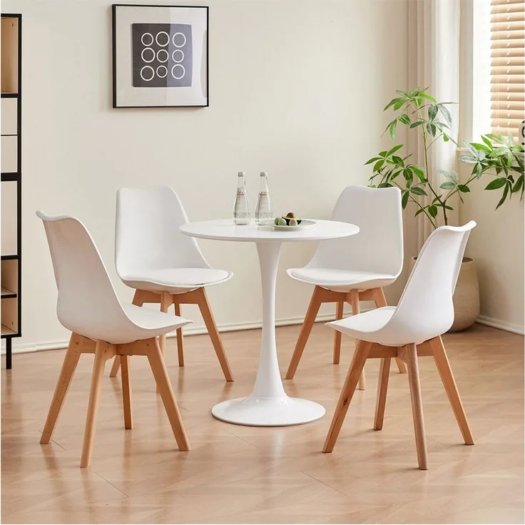 GrandCA HOME Esszimmerstuhl 4er/6er Set Esszimmerstuhl, Moderner Gepolsterter Küchenstuhl (6 St), mit Beine aus Buchenholz, weiß