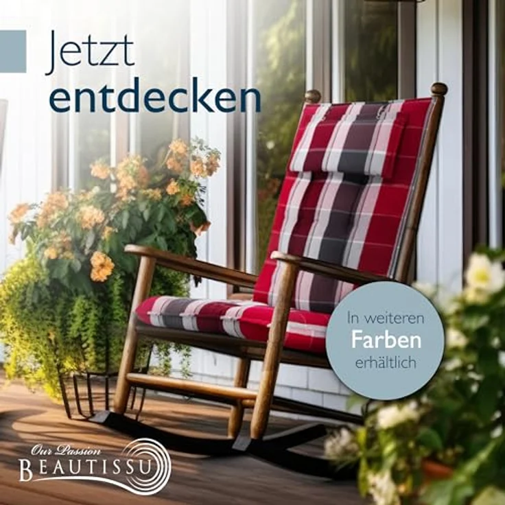 Beautissu Hochlehnerauflage 2er Set Sun-HL, 120x50x8cm, Rot-Anthrazit-Gestreift, mit Kopfpolster, rutschfest und robust, UV 5 Schutz – Bild 8