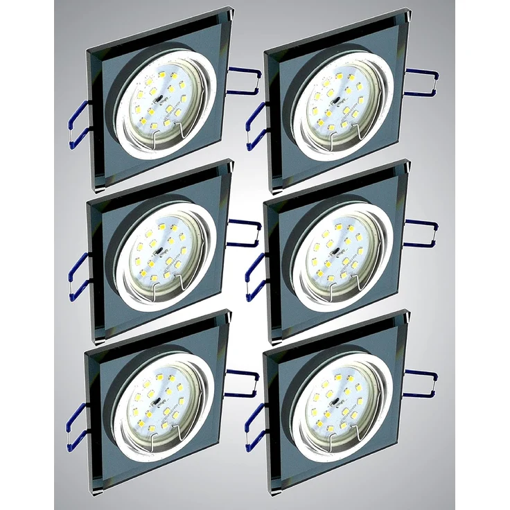 TRANGO LED Einbauleuchte, 3 Stufen dimmbar, 6er Set 6736S-06MOSD *BLACK CRYSTAL* LED Deckenstrahler aus schwarzem handgeschliffenem Glas & Alu inkl. 6x 3-Stufen dimmbar Ultra Flach LED Modul, 3000K warmweiß, Einbauspot, Deckenleuchte – Bild 2