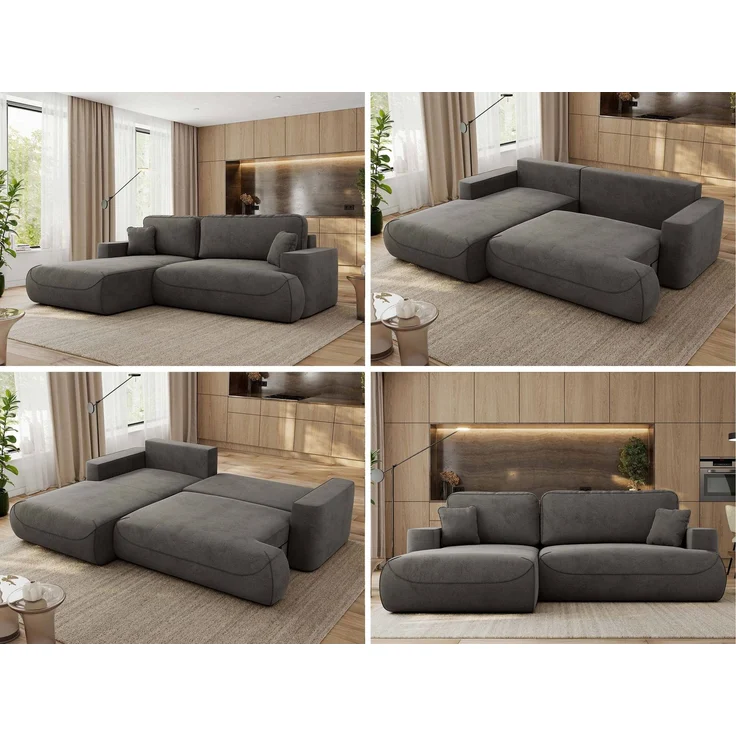 Ecksofa OVO mit schlaffunktion und bettkasten, Wellenfeder, lose Kissen, L-form 271x195 cm - Dunkelgrau Velvet - linke Seite – Bild 2