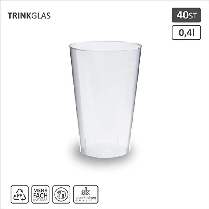Silverkitchen 40x Partybecher 400ml - Mehrweg Trinkbecher Cocktailbecher aus Hartplastik, Mehrwegtrinkgläser Plastik, Mehrwegbecher 0,4 l Made In Germany – Bild 3