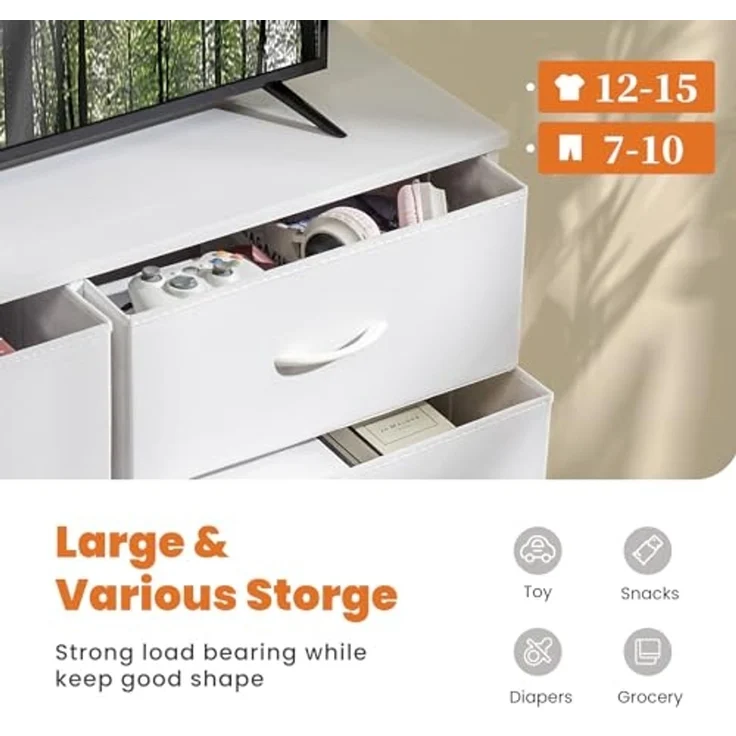 DUMOS Kommode für Schlafzimmer mit 7 Stoffschubladen, hohe Kommode Organizer für Kleidung, Schrank Kinderzimmer, Aufbewahrungsturm mit Schrank, Metallrahmen, Holzplatte, leichte Kinderzimmermöbel – Bild 4