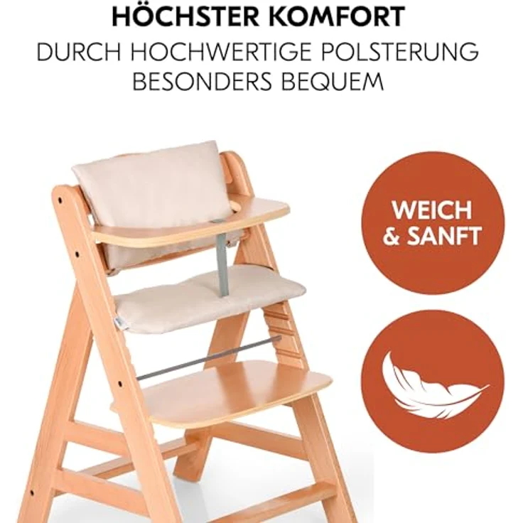 Hauck Hochstuhlauflage Deluxe - Beige, 2 tlg. Sitzkissen für Alpha Hochstuhl Sitzverkleinerer Sitzauflage – Bild 4