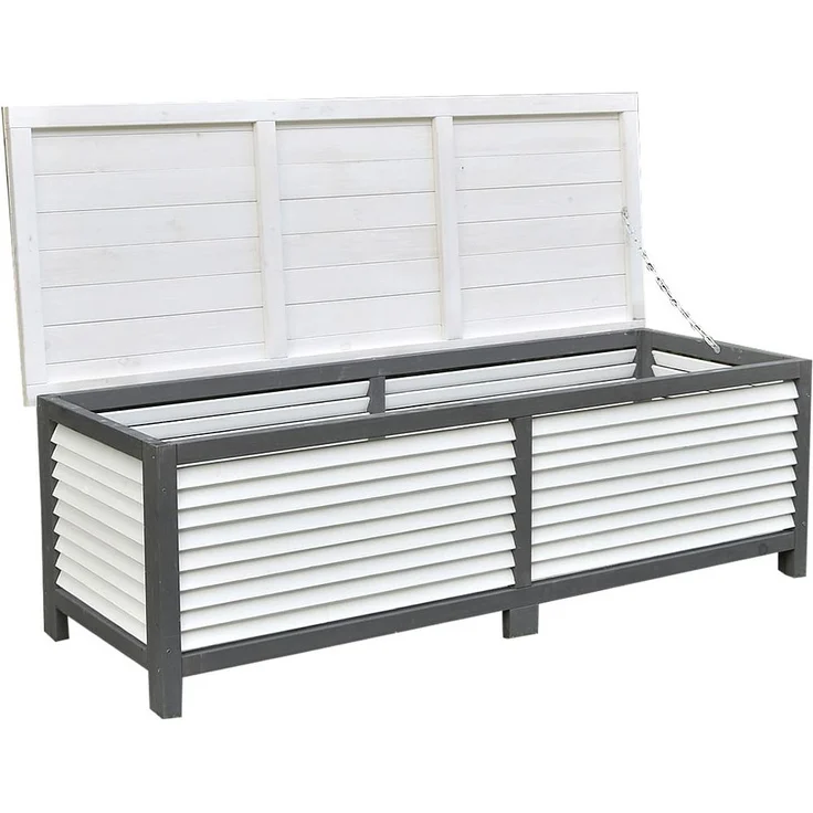Gartentruhe Holz Grau Kissenbox Auflagenkiste Aufbewahrung Terrasse Outdoormöbel – Bild 8