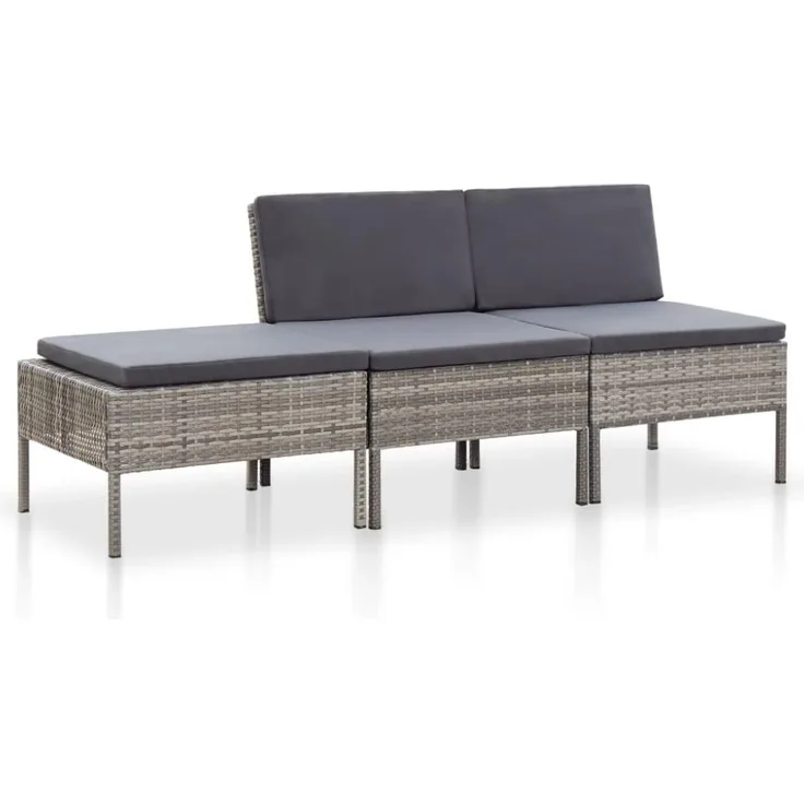vidaXL 3-tlg. Garten-Lounge-Set mit Auflagen Poly Rattan Grau 48958