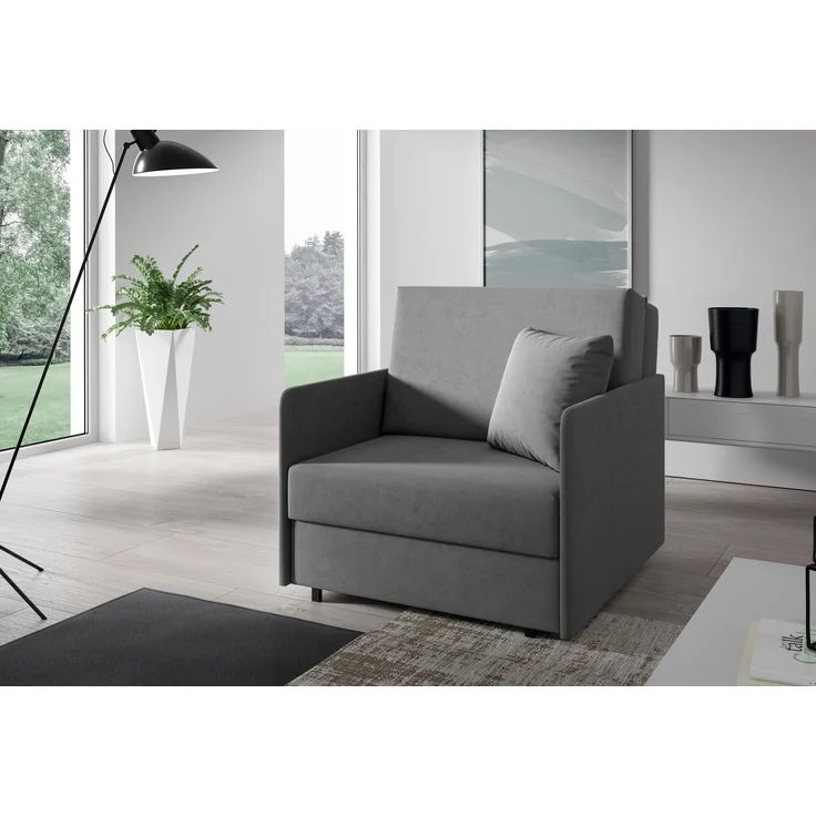 Sofasessel ASTRA I, 1-Sitzer Schlafsofa, Jugendsofa mit Schlaffunktion, ausziehbare Couch, mit Bettkasten, inkl. Kissen, Kronos 53, 85 x 97 x 90 cm – Bild 2