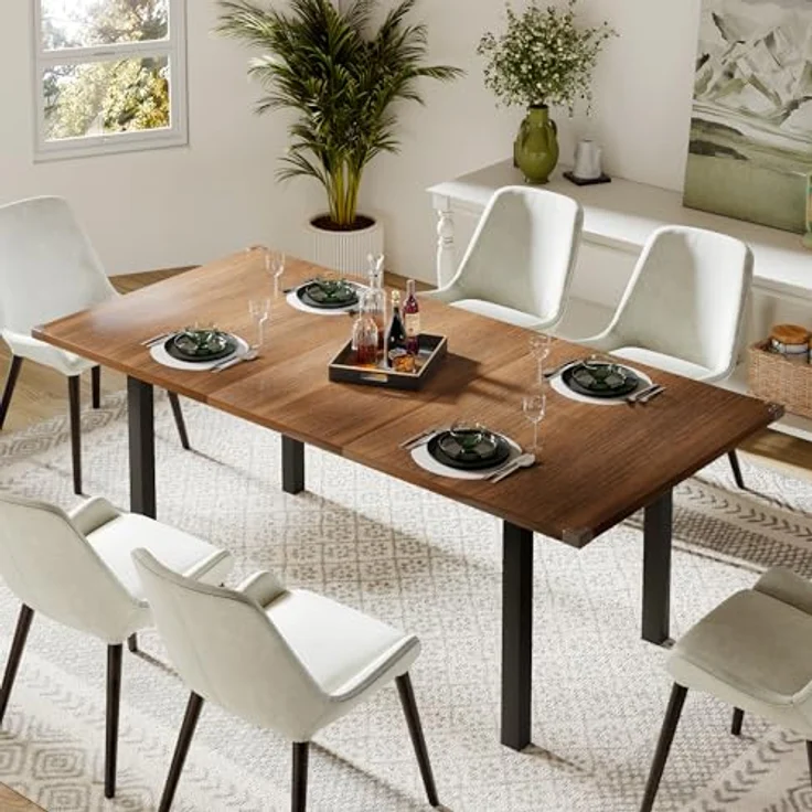 Feonase Esstisch Ausziehbar 120-160 cm,Küchentisch für 4-6 Personen,Esszimmertisch für Kleine Räume, Esszimmer und Küche,Walnuss – Bild 1