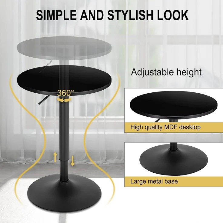 WOLTU Bartisch Stehtisch, höhenverstellbarer Tisch 69,5-91,5 cm, multifunktionaler Partytisch in Wohnzimmer Küche Balkon, Bistrotisch aus MDF Metall, Schwarz, BT35sz – Bild 5