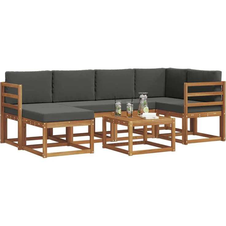 vidaXL Outdoor-Sofagarnitur mit Kissen 7 pcs Natur und Anthrazit 3366660 – Bild 3