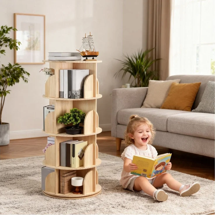 Allyson Standregal Drehbares Bücherregal für Kinder Aufbewahrungsregal, 3 Etagen Bis 60 kg belastbar, 360° Schraubendreher & Handschuhe – Bild 3