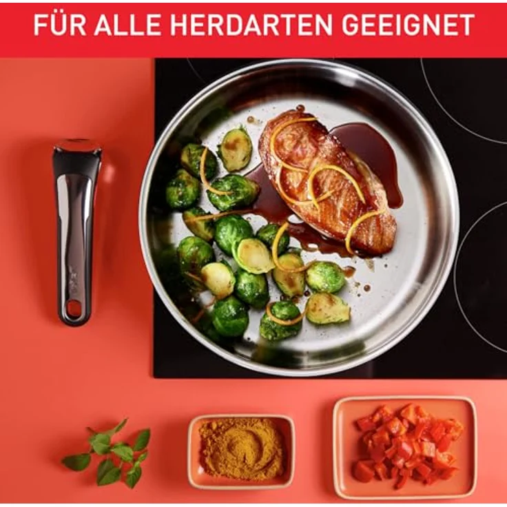Tefal Ingenio Preference On 4-teiliges Kasserollenset, 16/18/20 cm, Topfset abnehmbarer Griff, Topfset Induktion stapelbar, platzsparend, einfache Handhabung und Reinigung, Edelstahl, L898S3 – Bild 7
