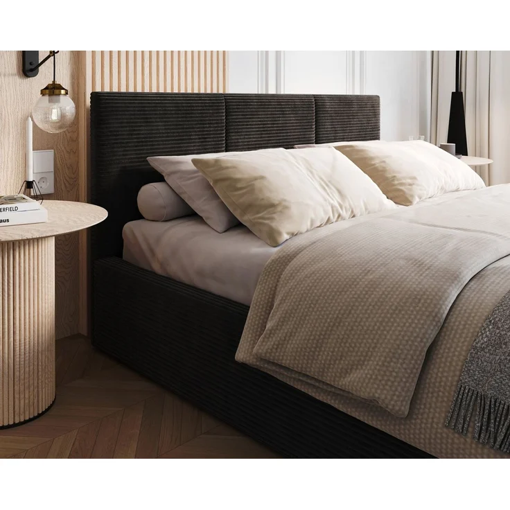 thematys Polsterbett mit Bettkasten & Lattenrost – Stauraumbett Cord 180x200cm, mit 23 cm Taschenfederkern-Matratze H2, Schwarz – Bild 4