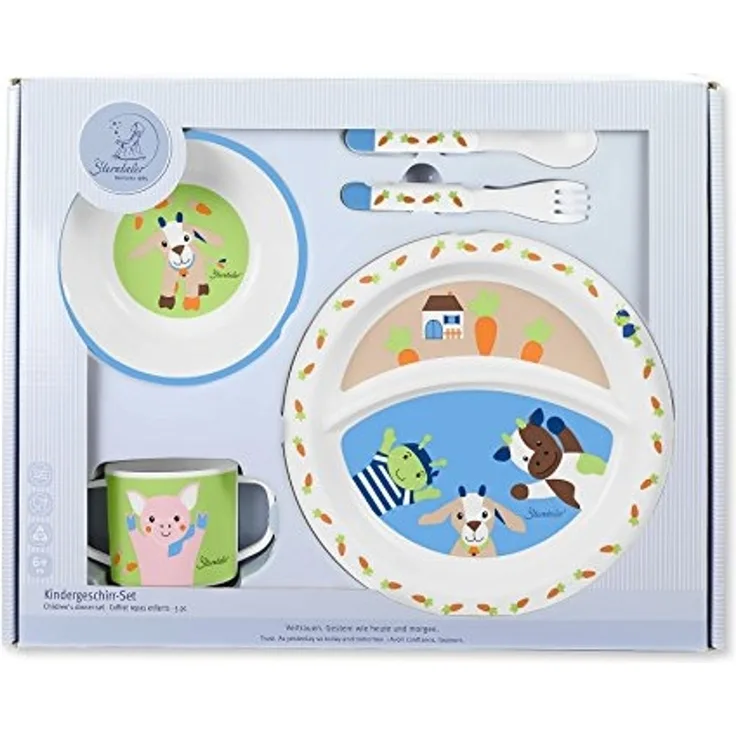 Sterntaler- Kindergeschirr-Set Wieslinge, Teller, Schale, Löffel, Gabel, Tasse, ab 6+m