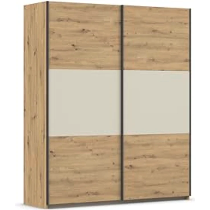 Rauch Möbel Neo, Schwebetürenschrank, Kleiderschrank, Kleiderschränke, Garderobe, Schrank mit Stauraum, 2-türig, Farbe Eiche Artisan/Champagner, 175 x 210 x 59 cm – Bild 2