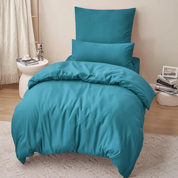 Bettwäsche Set Türkis 155x220cm Mikrofaser Weich Sommer Winter – Bild 4