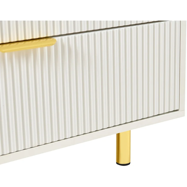 Flieks Kommode 3 Schubladen, Sideboard weiß gold, geriffelte Front modern, H72×B80×T40 cm, Aufbewahrungsschrank, MDF – Bild 8