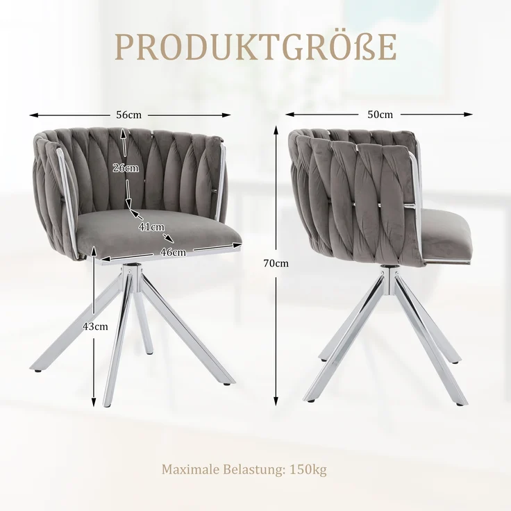 LVHOM Esszimmerstuhl 2er-Set, 180° drehbar mit runden Rückenlehne, Wohnzimmerstuhl aus Samt, bis 150 kg, für Homeoffice – Bild 2
