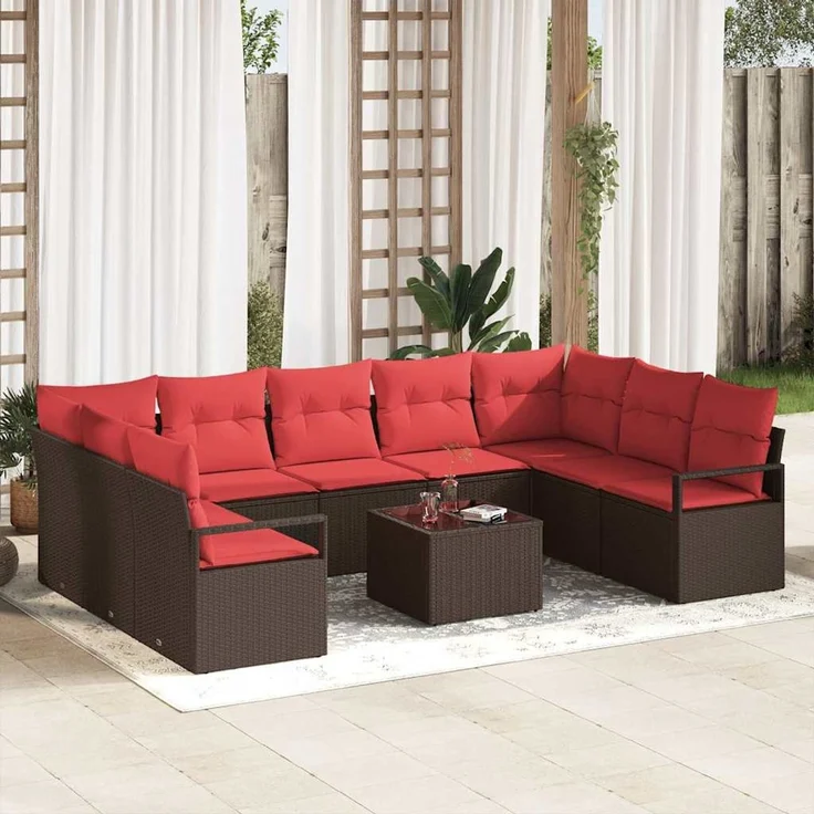 vidaXL Sofa Set 10 stk. Braun [Synthetisch]: Poly Rattan 3346554 – Bild 1