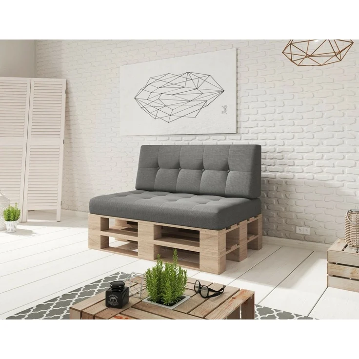 sunnypillow Palettenkissen Kaltschaum Palettenauflage Palettenpolster 120x80 Palettensofa Sitzkissen Rückenlehne gesteppt 2er Set Grey – Bild 5