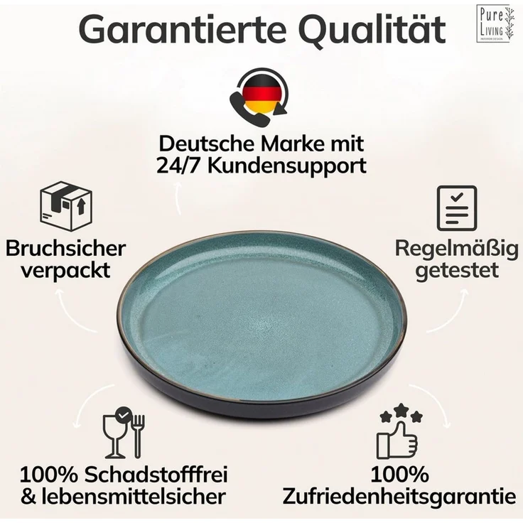 Steingut Frühstücksteller 6 Pers. Ibiza Hochwertiges Mediterranes TEST SEHR GUT Dessertteller Set - Kuchenteller spülmaschinen- und kratzfest - Kleine Teller, Salatteller Pure Living in Petrol – Bild 4