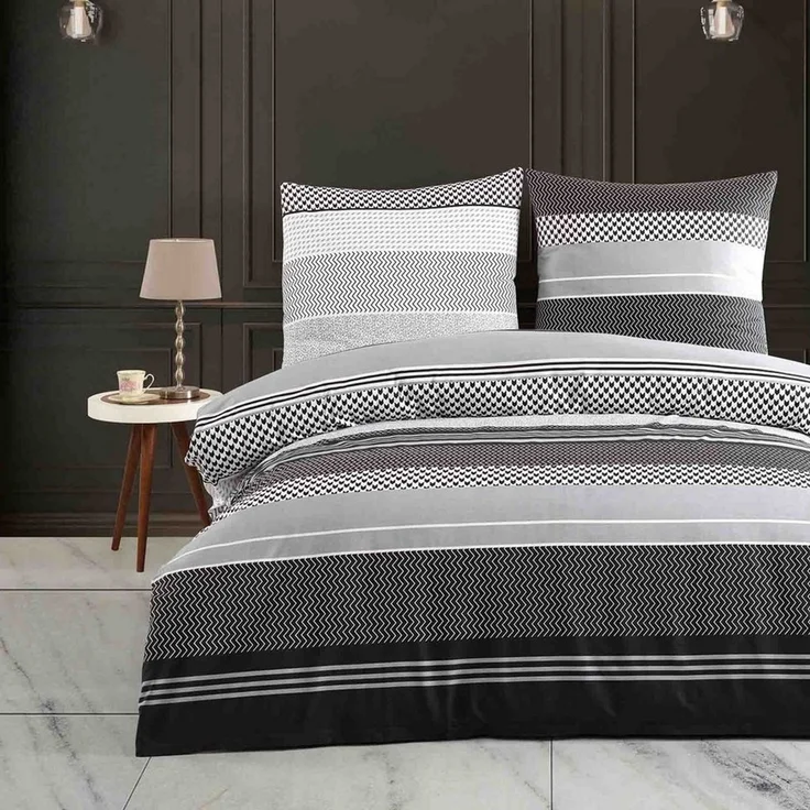 Buymax Bettwäsche, Renforcé, 3 teilig, Bettbezug-Set 200x200 cm 100% Baumwolle mit Reißverschluss, Streifen – Bild 5