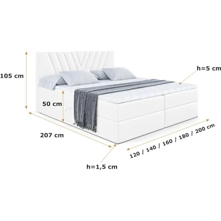 ALTDECOR ERNINA Boxspringbett 160 x 200 cm, Schwarz Kunstleder, mit H3 Matratze, Topper und Bettkasten – Bild 2