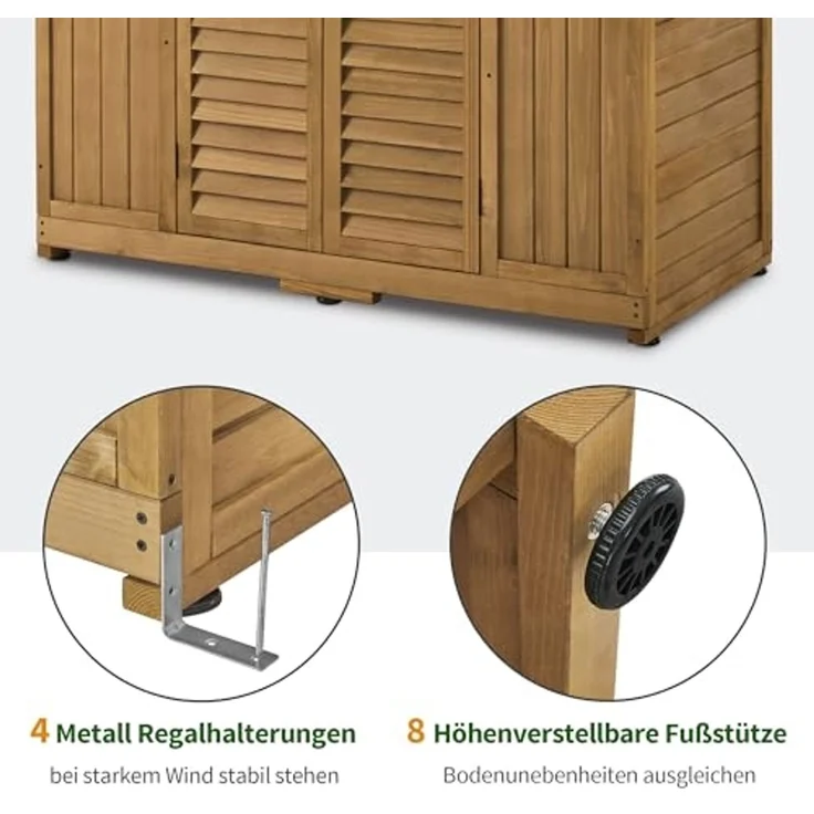 M MCombo Gartenschrank Gartenhaus Holz Wetterfest, Geräteschrank Holzschrank Outdoor Wasserdicht Begehbar, für Außenbereich Balkon Terrasse 1743 (Natur) – Bild 6