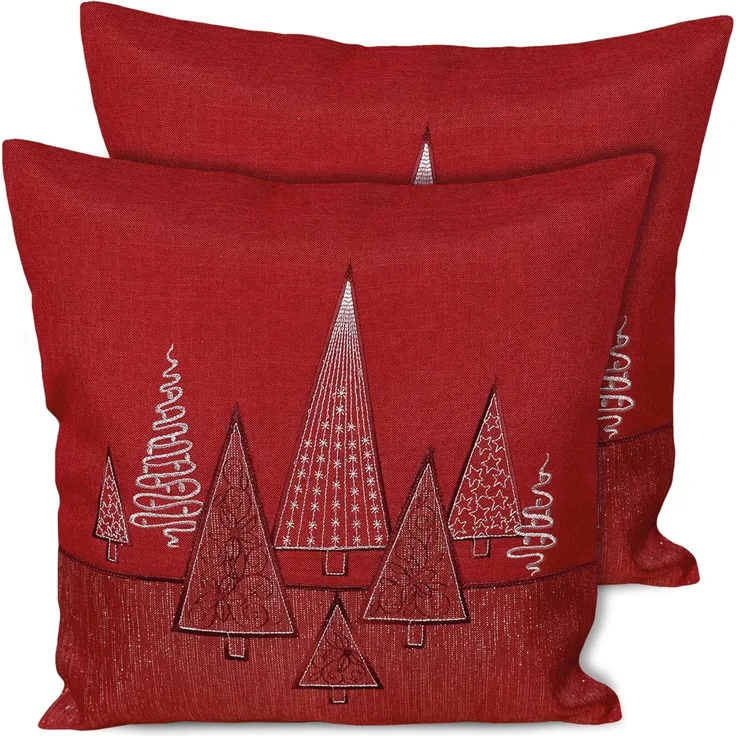 matches21 HOME & HOBBY Kissenbezüge 2er Set Kissenhüllen 40x40 cm rot mit Tannenbaum als Weihnachts-Deko, (2 Stück), Zierkissen-Bezüge für Sofa-Kissen, Couch-Kissen