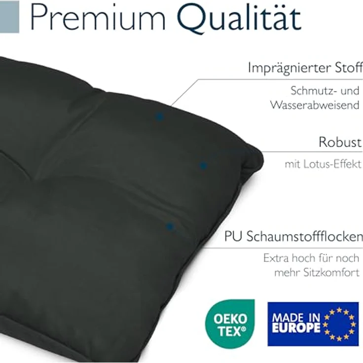 Beautissu Sitzkissen Lounge Kissen Outdoor Rückenkissen Flair LK, 50x40x12cm, Anthrazit, 50x40x12 cm – Wetterfest Schmutzabweisend Polster für Gartenmöbel – Bild 7