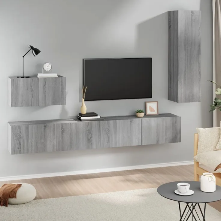 4-tlg. TV-Schrank, Fernsehschrank Grau Sonoma Holzwerkstoff