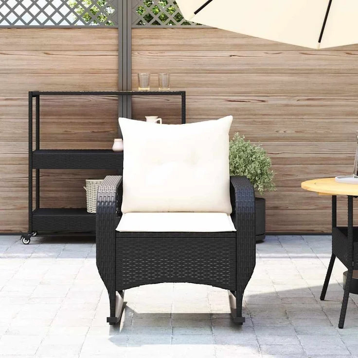 vidaXL Garten-Schaukelstuhl mit Kissen Schwarz Poly Rattan 4104193 – Bild 2