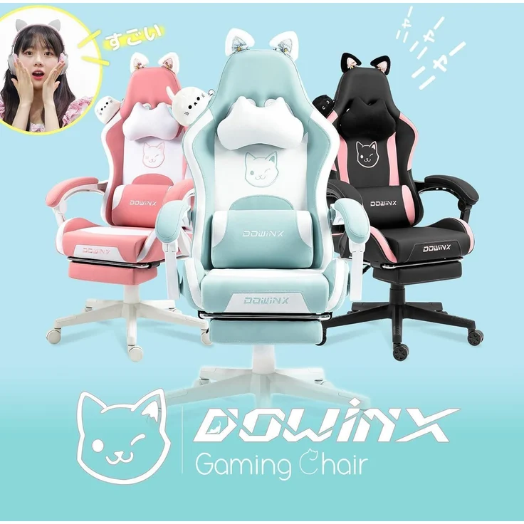 Dowinx Gaming Stuhl Katze Edition Ergonomischer Computerstuhl PU-Leder Blau – Bild 8