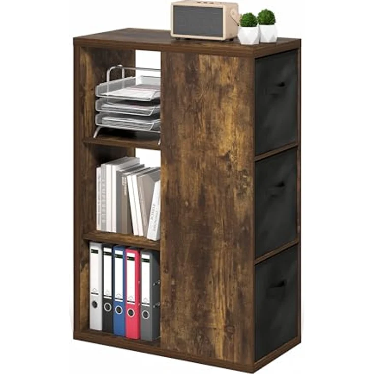 Furinno Viola 3-stöckiges Offenes Regal, Bücherregal, Aufbewahrungsorganizer mit Aufbewahrungsboxen, Amber Pine/Schwarz – Bild 1